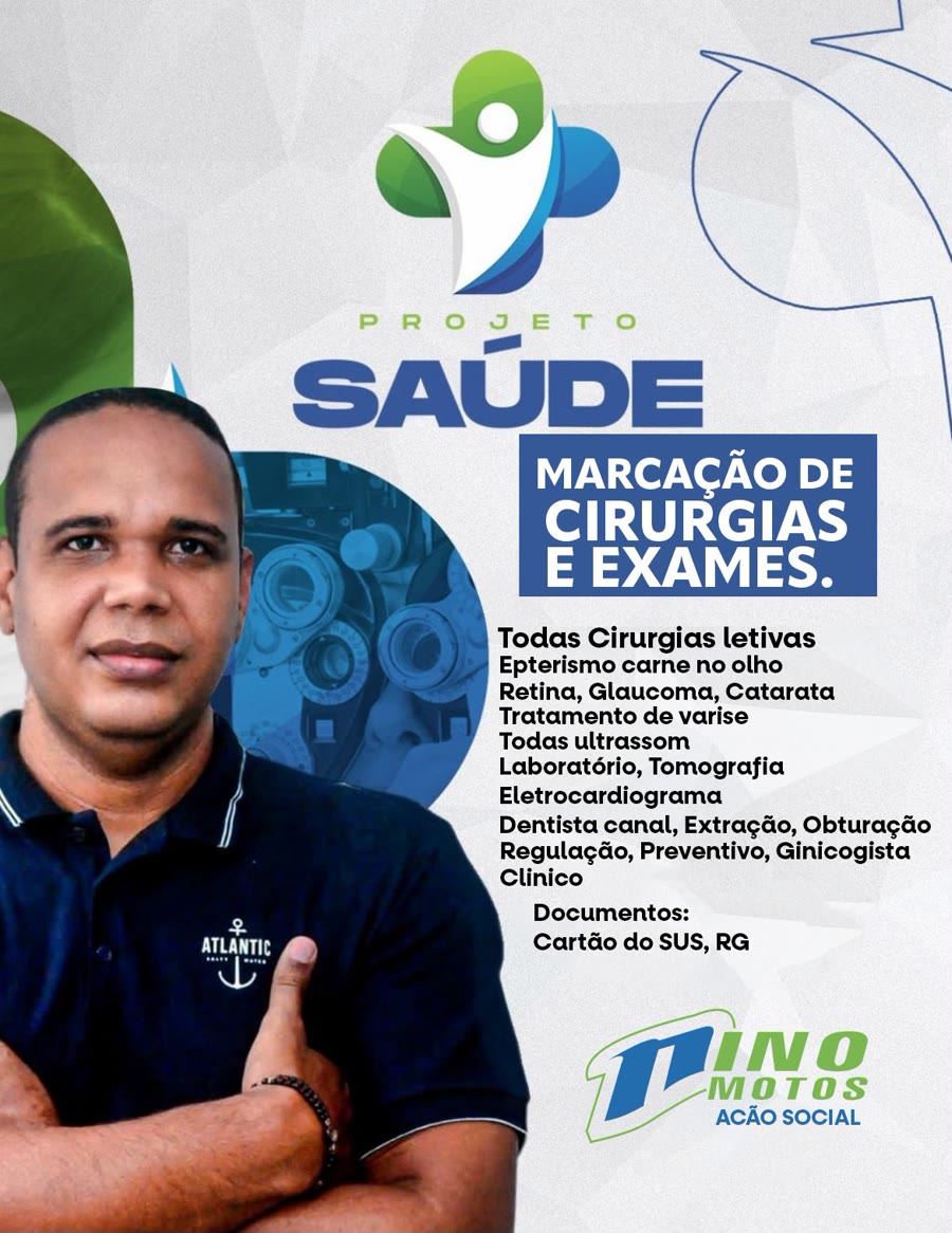 Cartaz do Projeto Saúde com a lista de cirurgias e exames